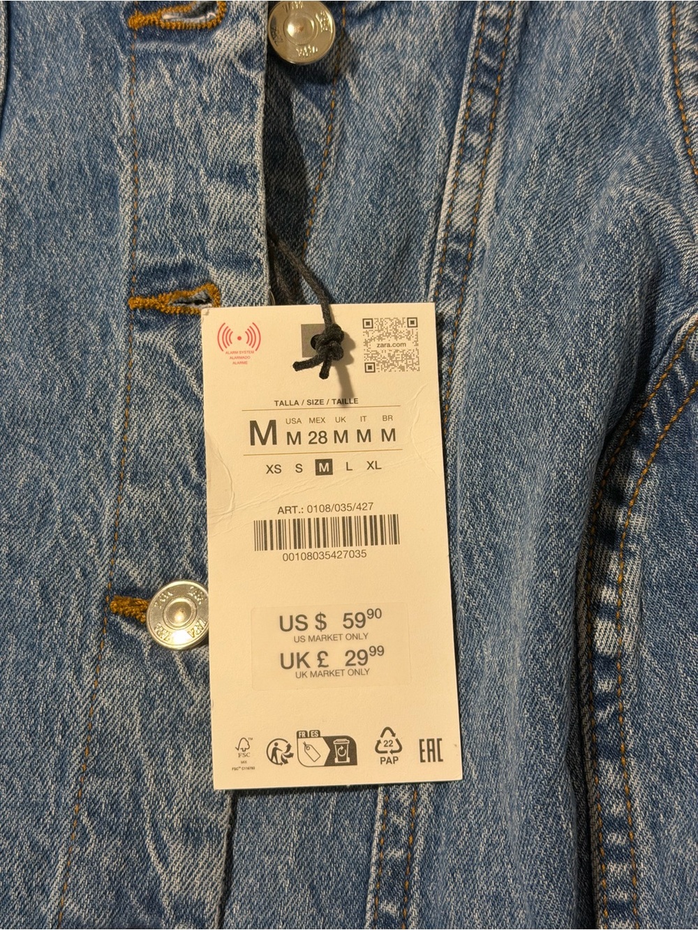Zara Sleeveless Button-Front Denim Mini Dress - Picture 3 of 5